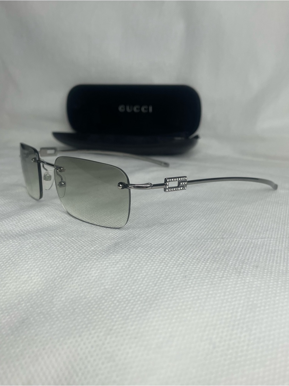 GUCCI G-Frame Titan Sunglasses Silver Smoke Lenses GG1777/STRASS 6LB29 51□18-135